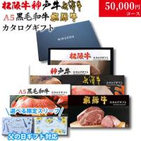 【父の日 2025年 限定 ラッピング】松阪・神戸・米沢・A5黒毛和牛・飛騨 選カタログギフト 5万