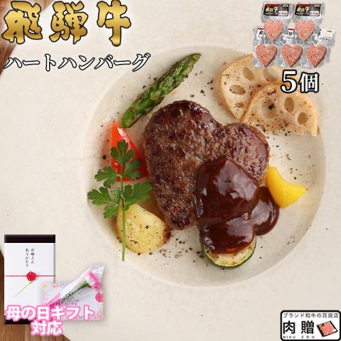 【母の日 2026年 限定ラッピング】飛騨牛 ハートハンバーグ 食べ比べ ギフト 5個