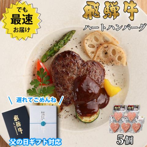 【父の日 2026年 限定ラッピング】飛騨牛 ハートハンバーグ 食べ比べ ギフト 5個