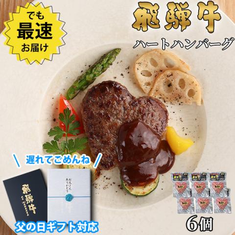 【父の日 2026年 限定ラッピング】飛騨牛 ハートハンバーグ 食べ比べ ギフト 6個