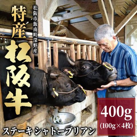 【最高級】特産松阪牛 ステーキ シャトーブリアン 400g (100g×4枚) 2～4人前 <特選>