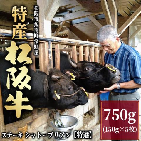 【最高級】特産松阪牛 ステーキ シャトーブリアン 750g (150g×5枚) 5人前 <特選>